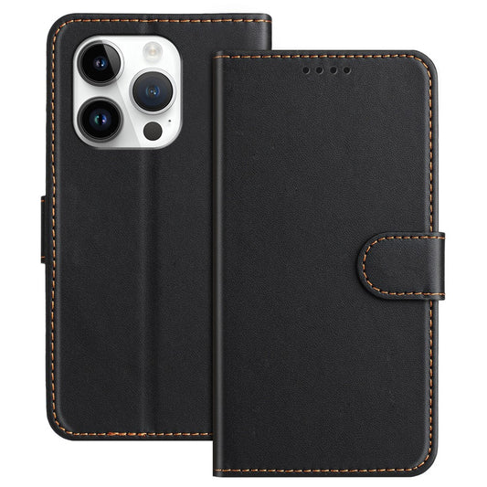 For iPhone 14 Pro Leather Case Wallet Stand Solid Color Anti Drop Phone Cover