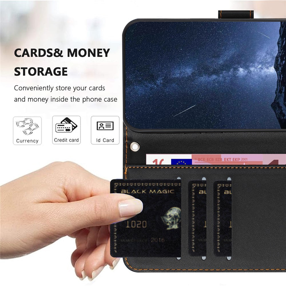 For iPhone 14 Pro Leather Case Wallet Stand Solid Color Anti Drop Phone Cover