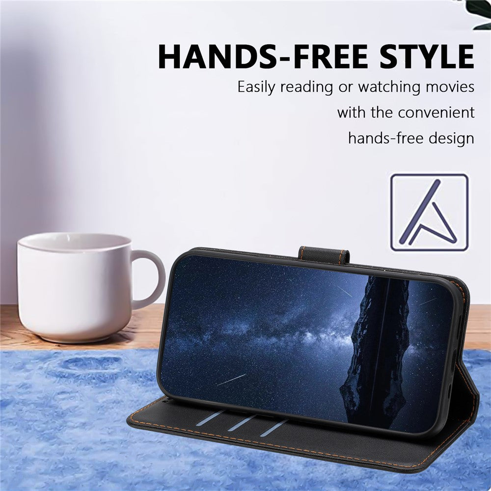 For iPhone 14 Pro Leather Case Wallet Stand Solid Color Anti Drop Phone Cover