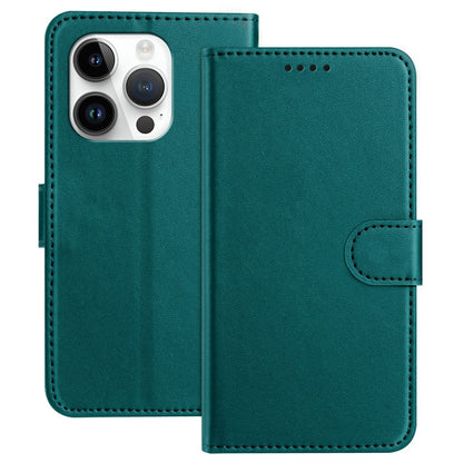 For iPhone 14 Pro Leather Case Wallet Stand Solid Color Anti Drop Phone Cover