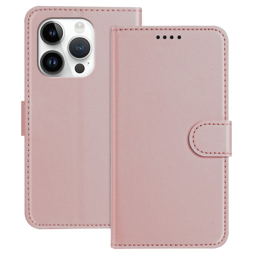 For iPhone 14 Pro Leather Case Wallet Stand Solid Color Anti Drop Phone Cover