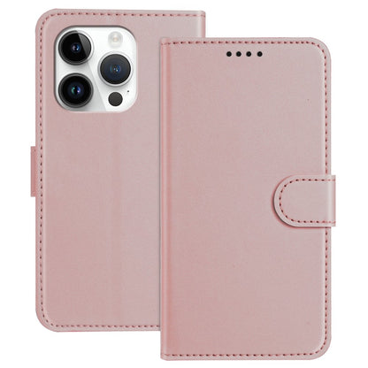 For iPhone 14 Pro Leather Case Wallet Stand Solid Color Anti Drop Phone Cover