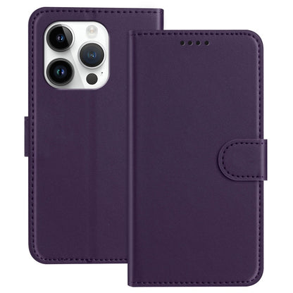 For iPhone 14 Pro Leather Case Wallet Stand Solid Color Anti Drop Phone Cover