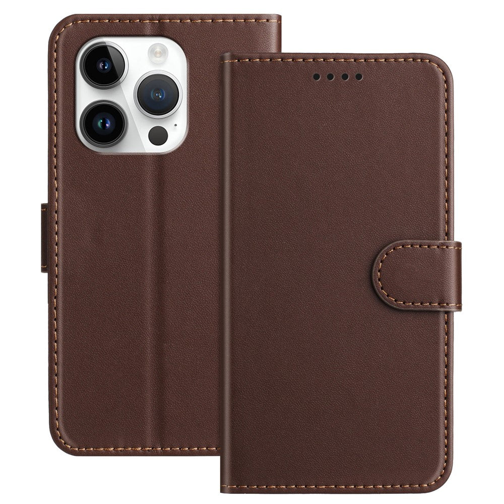 For iPhone 14 Pro Leather Case Wallet Stand Solid Color Anti Drop Phone Cover