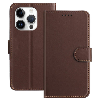 For iPhone 14 Pro Leather Case Wallet Stand Solid Color Anti Drop Phone Cover