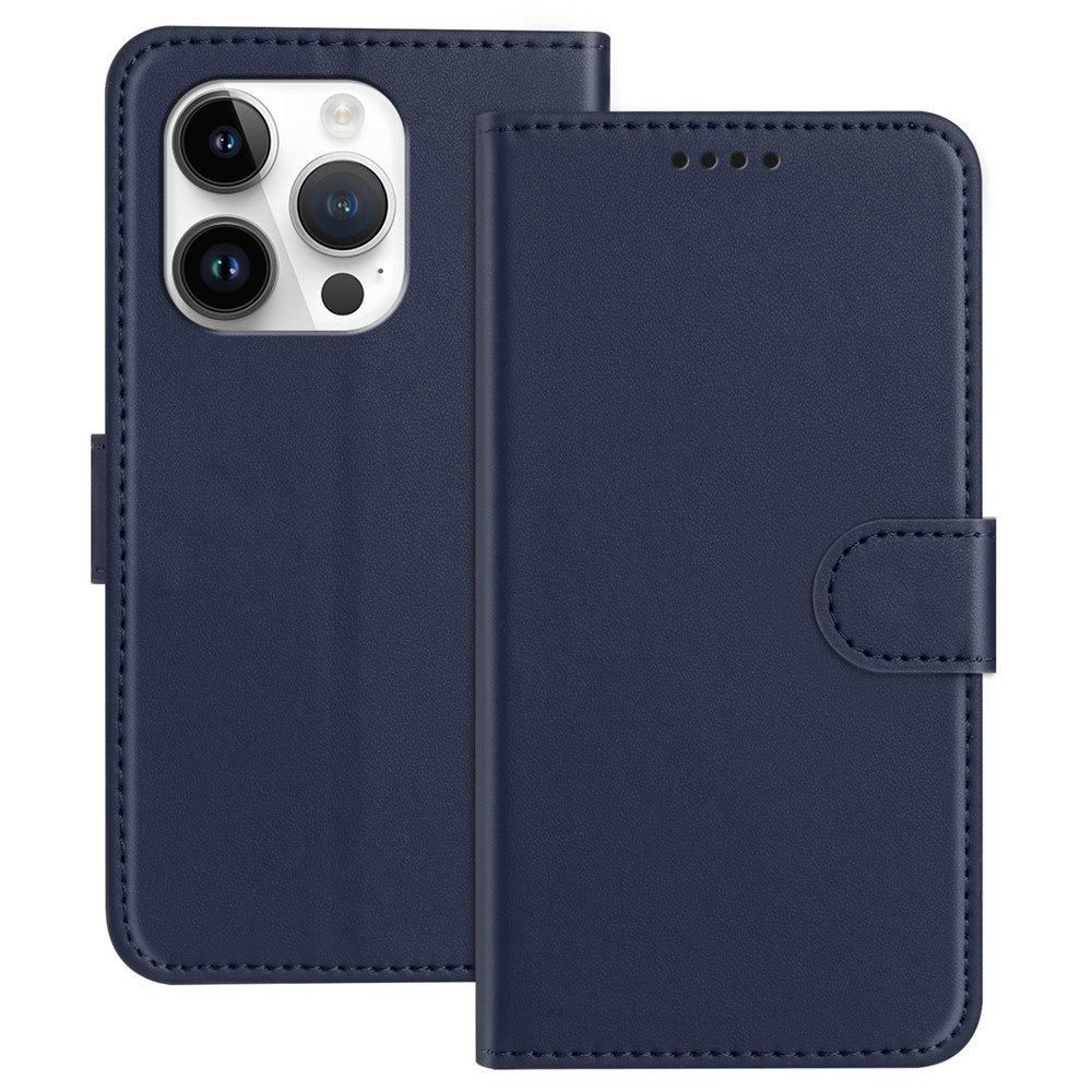 For iPhone 14 Pro Leather Case Wallet Stand Solid Color Anti Drop Phone Cover