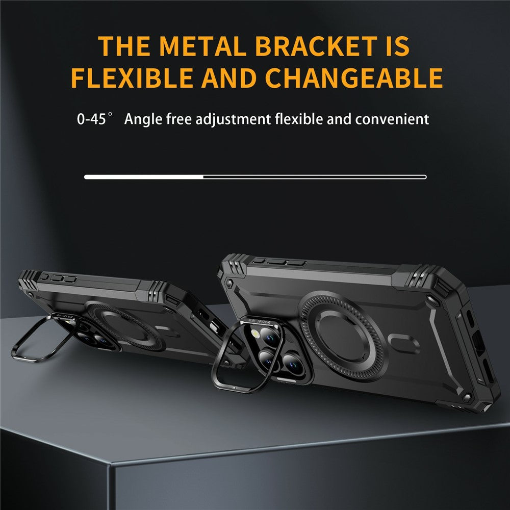 For iPhone 14 Pro Magnetic Case Lens Kickstand PC + TPU Shockproof Phone Cover