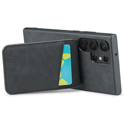 FIERRE SHANN For Samsung Galaxy S25 Ultra Case Card Holder Kickstand Leather RFID Blocking Back Cover
