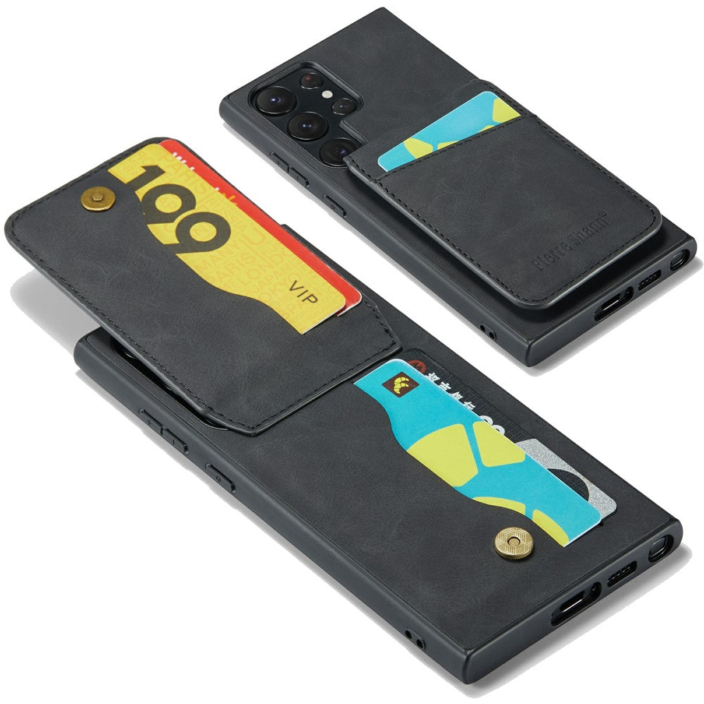 FIERRE SHANN For Samsung Galaxy S25 Ultra Case Card Holder Kickstand Leather RFID Blocking Back Cover