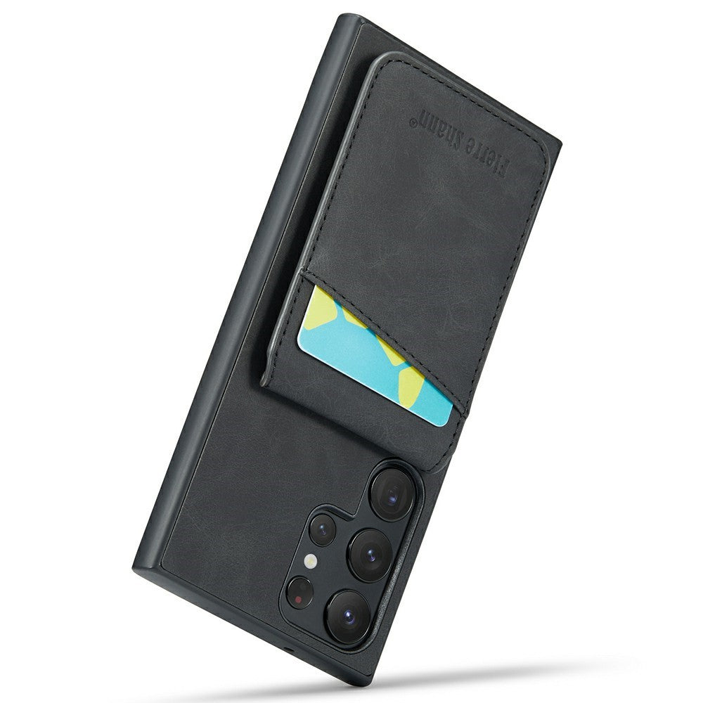 FIERRE SHANN For Samsung Galaxy S25 Ultra Case Card Holder Kickstand Leather RFID Blocking Back Cover