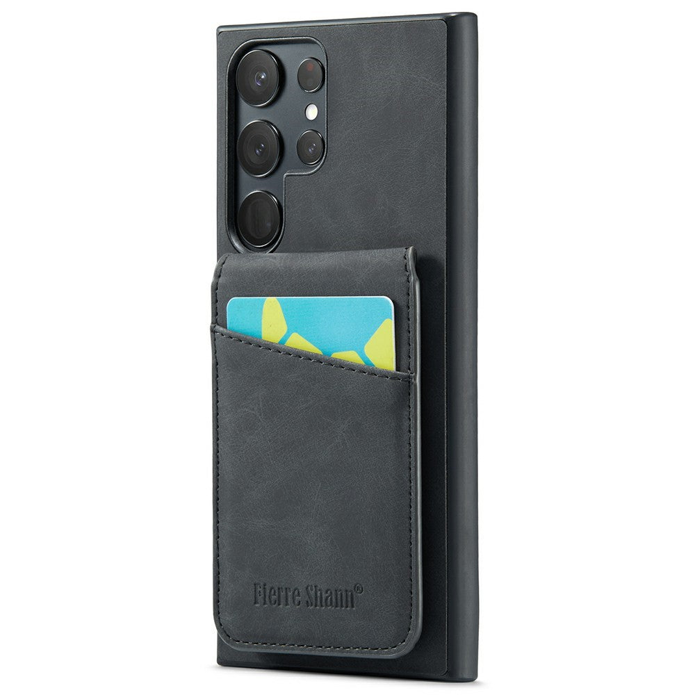 FIERRE SHANN For Samsung Galaxy S25 Ultra Case Card Holder Kickstand Leather RFID Blocking Back Cover