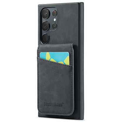 FIERRE SHANN For Samsung Galaxy S25 Ultra Case Card Holder Kickstand Leather RFID Blocking Back Cover