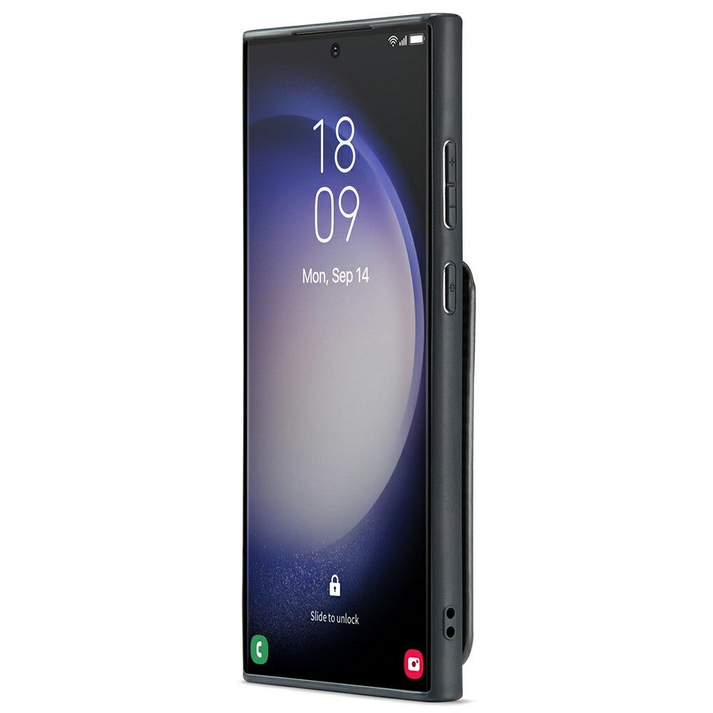 FIERRE SHANN For Samsung Galaxy S25 Ultra Case Card Holder Kickstand Leather RFID Blocking Back Cover