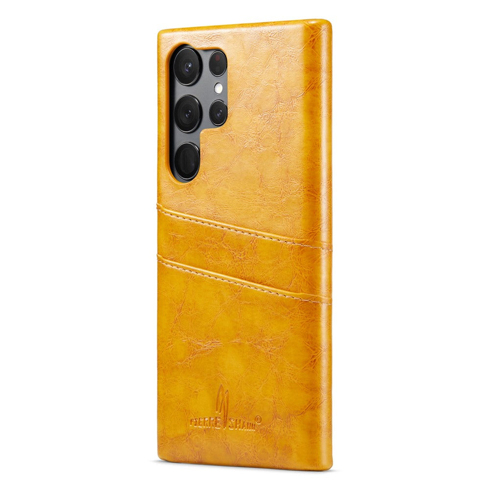 FIERRE SHANN For Samsung Galaxy S25 Ultra Case Waxy PU Leather + PC Card Holder Phone Cover