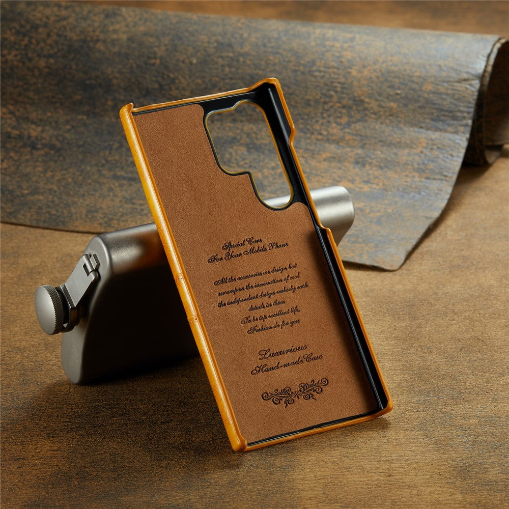 FIERRE SHANN For Samsung Galaxy S25 Ultra Case Waxy PU Leather + PC Card Holder Phone Cover
