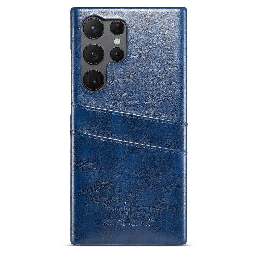 FIERRE SHANN For Samsung Galaxy S25 Ultra Case Waxy PU Leather + PC Card Holder Phone Cover