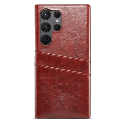 FIERRE SHANN For Samsung Galaxy S25 Ultra Case Waxy PU Leather + PC Card Holder Phone Cover
