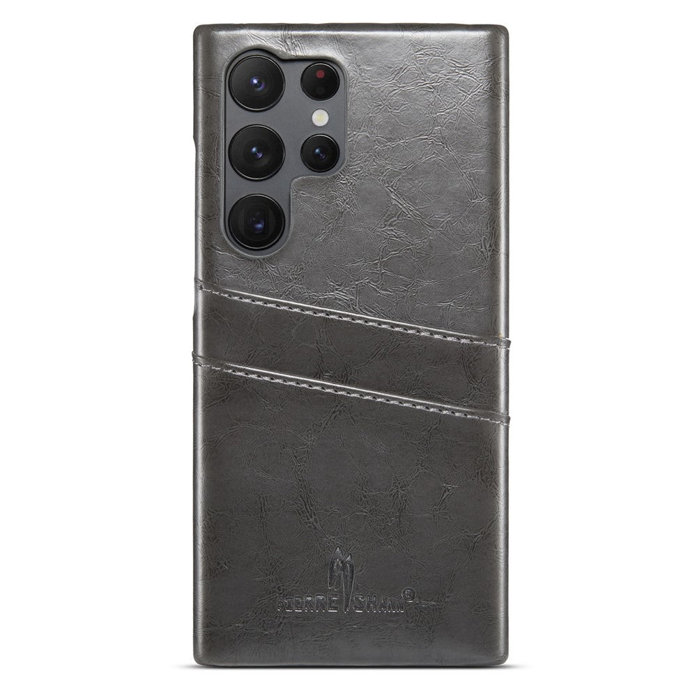 FIERRE SHANN For Samsung Galaxy S25 Ultra Case Waxy PU Leather + PC Card Holder Phone Cover