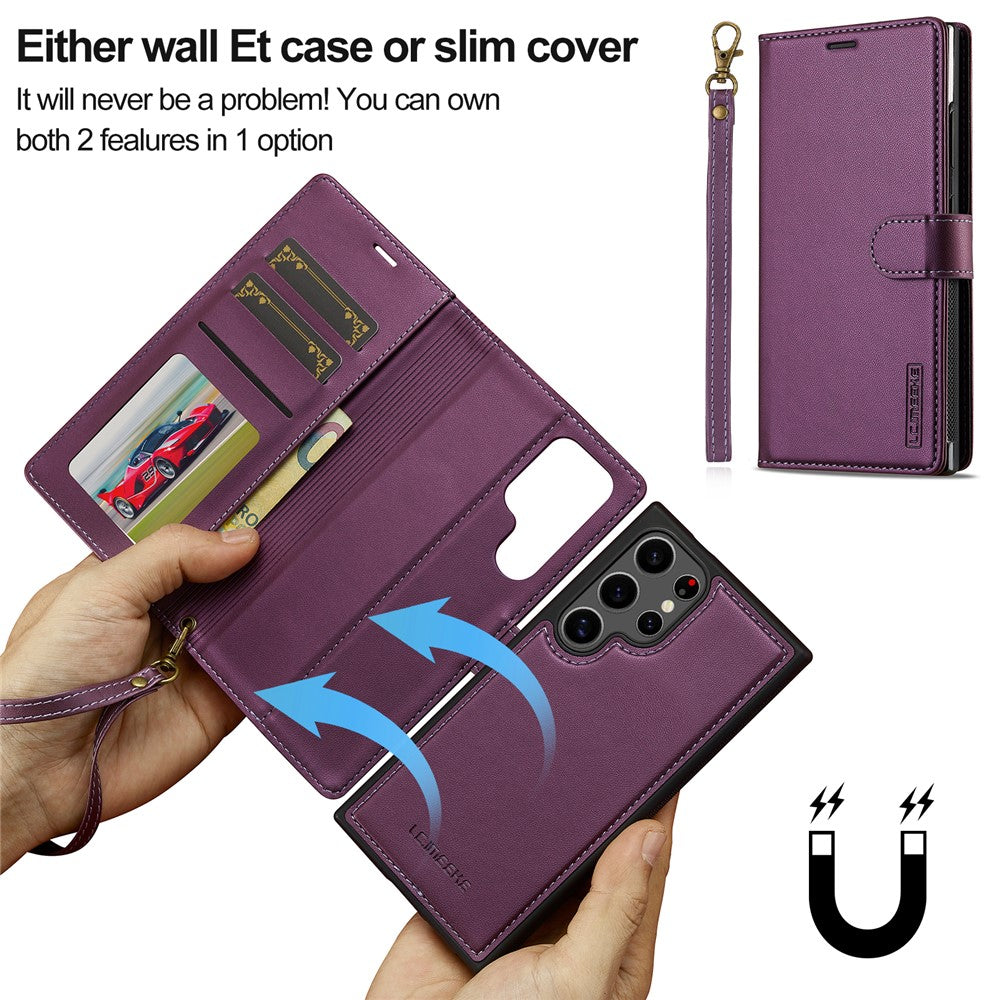 LC.IMEEKE L2 Series for Samsung Galaxy S25 Ultra Case PU Leather Wallet Detachable Magnetic Phone Cover