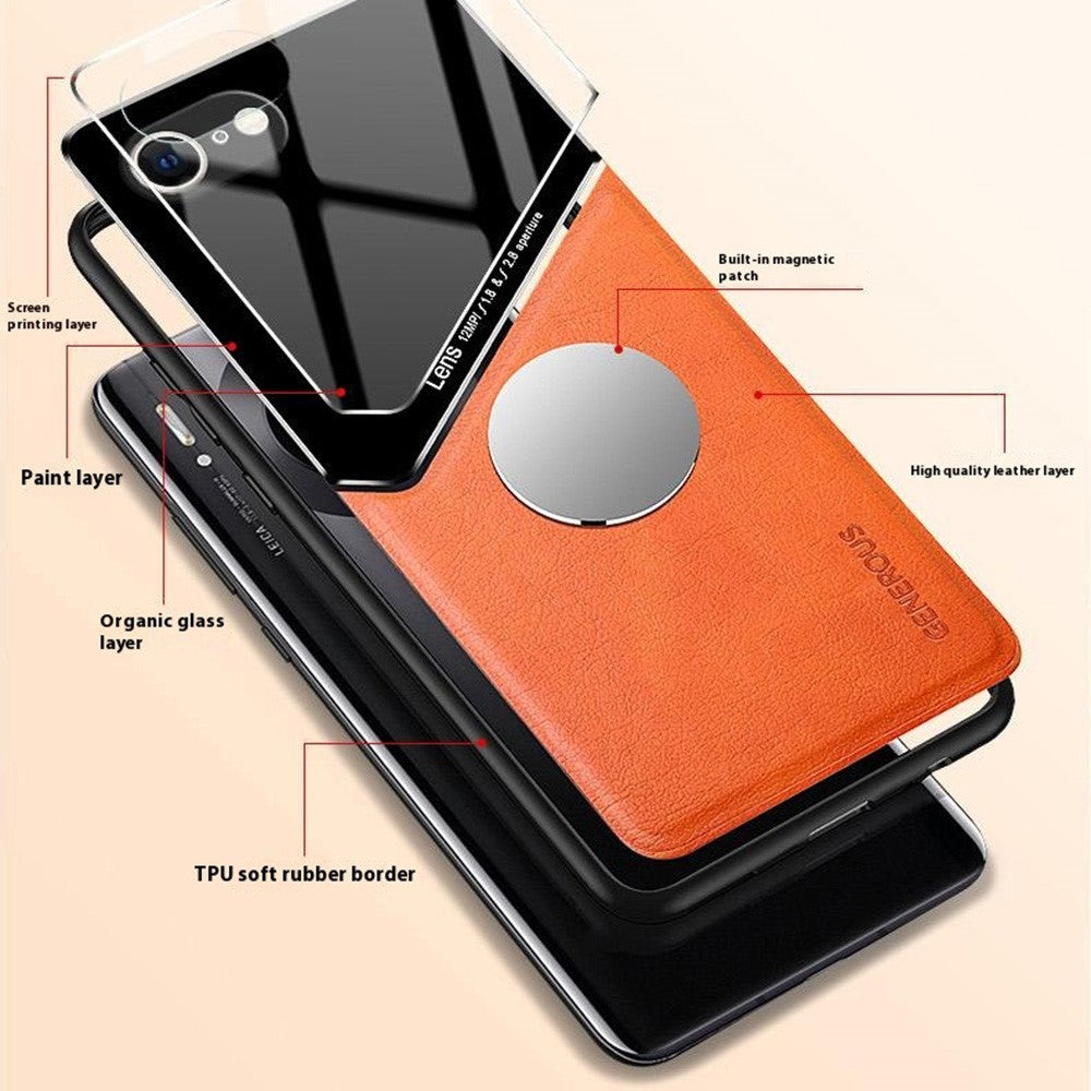 For iPhone 17e / 16e Case Leather Coated PC+TPU Phone Back Cover