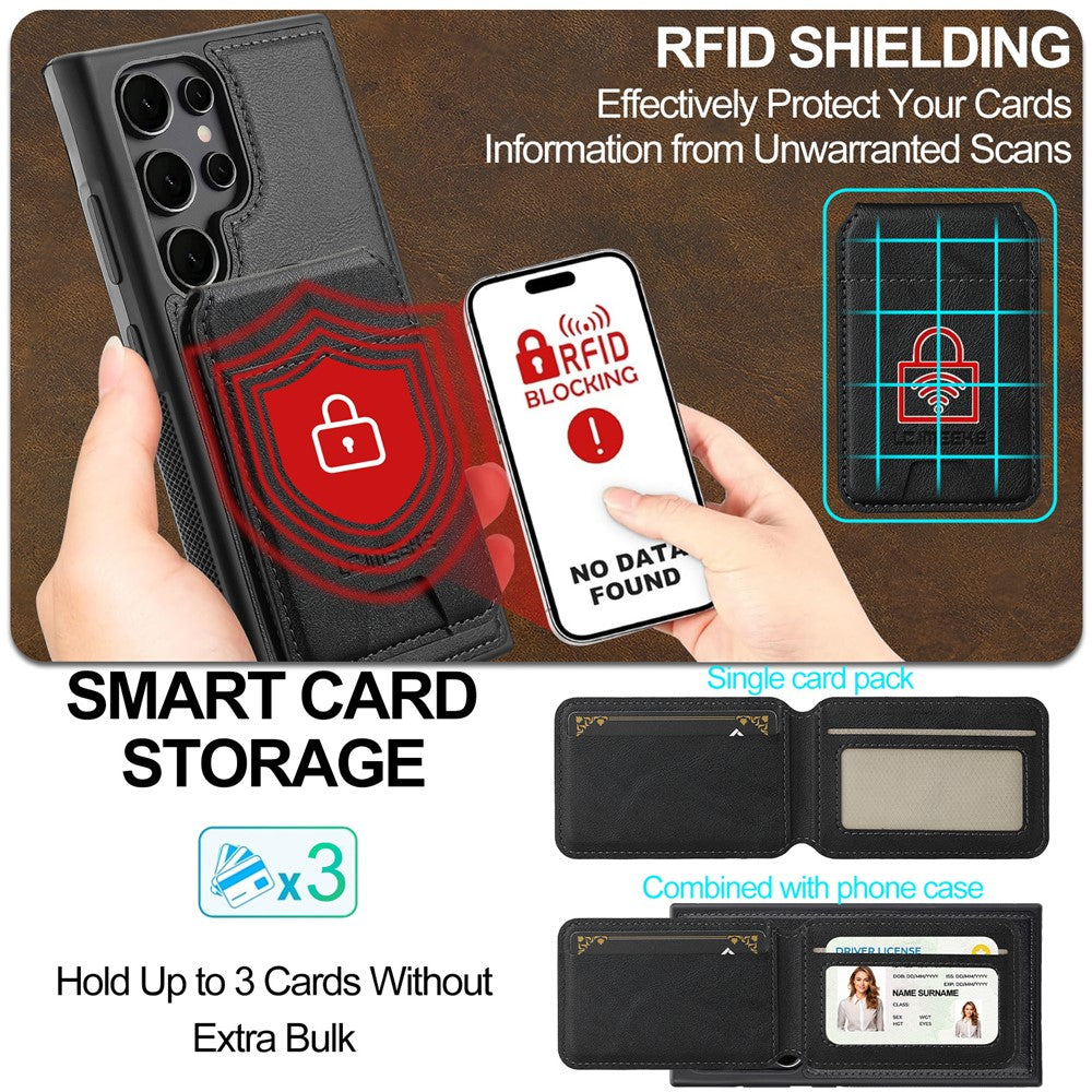 LC.IMEEKE L3 For Samsung	Galaxy S25 Ultra Magnetic Case Detachable Card Holder Leather + TPU Mobile Cover