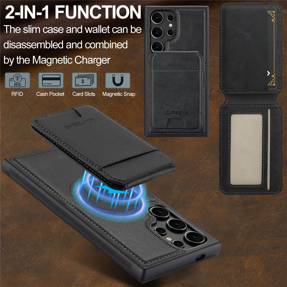 LC.IMEEKE L3 For Samsung	Galaxy S25 Ultra Magnetic Case Detachable Card Holder Leather + TPU Mobile Cover