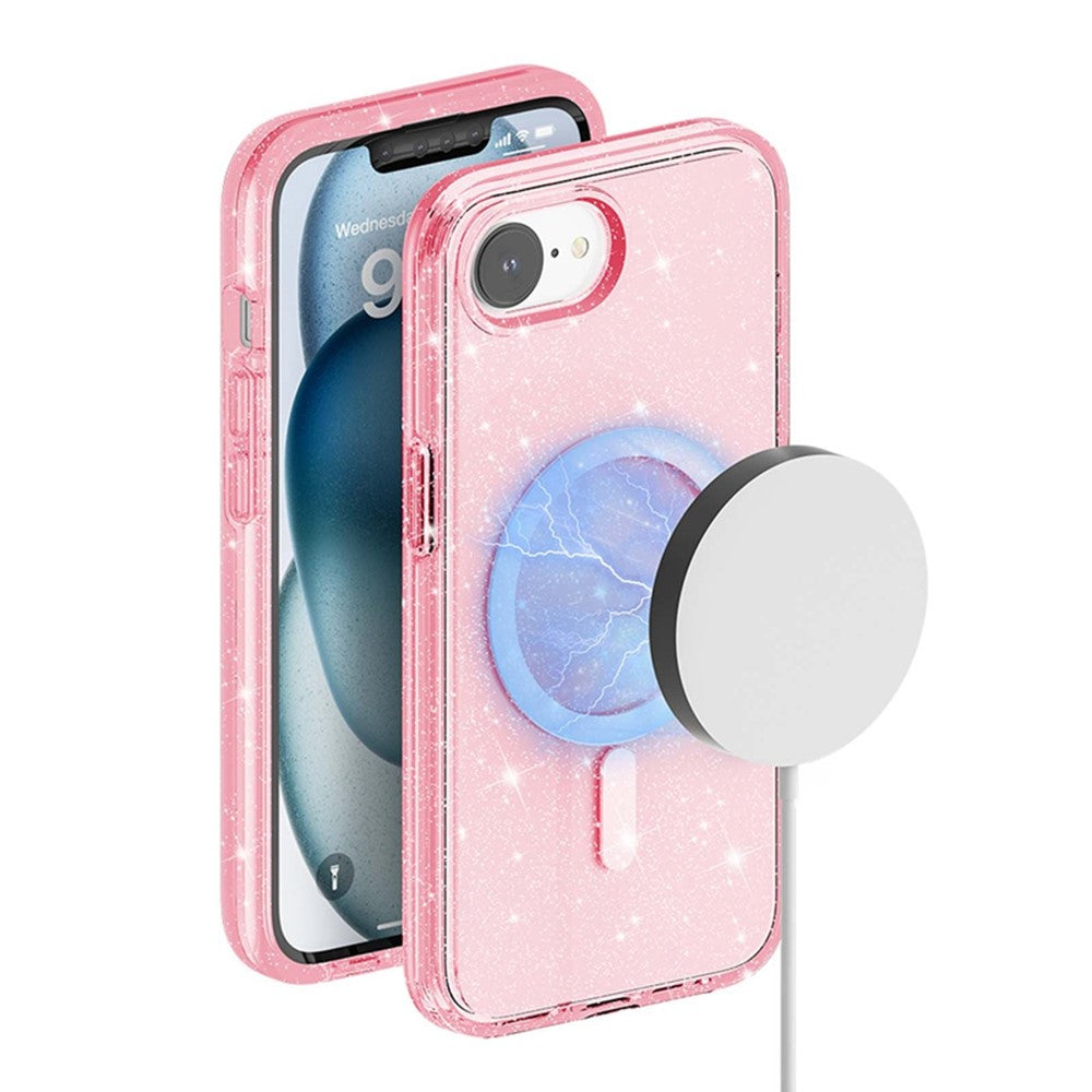 For iPhone 17e / 16e Magnetic Case Support Wireless Charging Glitter Powder PC + TPU Phone Cover