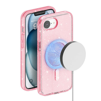 For iPhone 17e / 16e Magnetic Case Support Wireless Charging Glitter Powder PC + TPU Phone Cover