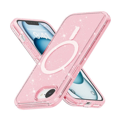 For iPhone 17e / 16e Magnetic Case Support Wireless Charging Glitter Powder PC + TPU Phone Cover