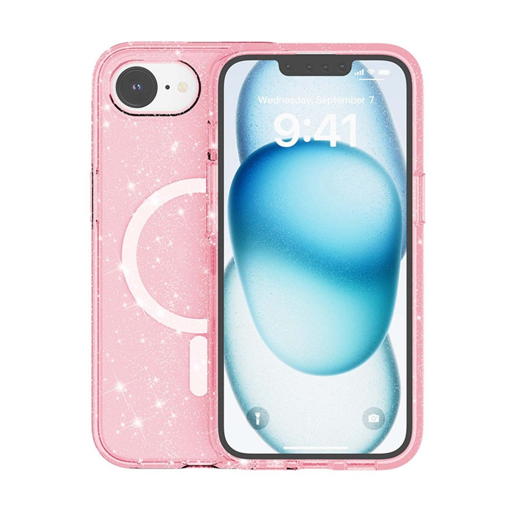 For iPhone 17e / 16e Magnetic Case Support Wireless Charging Glitter Powder PC + TPU Phone Cover