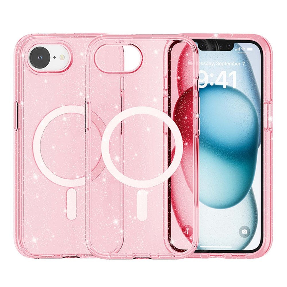 For iPhone 17e / 16e Magnetic Case Support Wireless Charging Glitter Powder PC + TPU Phone Cover