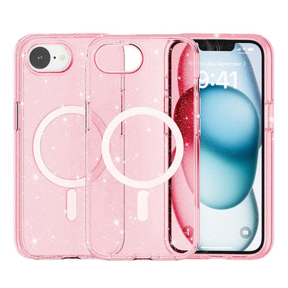 For iPhone 17e / 16e Magnetic Case Support Wireless Charging Glitter Powder PC + TPU Phone Cover