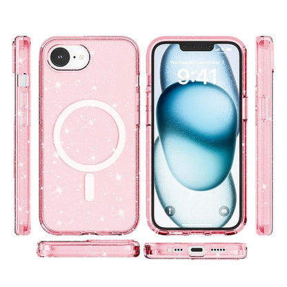 For iPhone 17e / 16e Magnetic Case Support Wireless Charging Glitter Powder PC + TPU Phone Cover