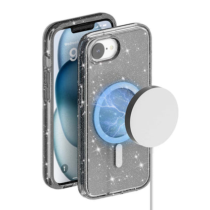 For iPhone 17e / 16e Magnetic Case Support Wireless Charging Glitter Powder PC + TPU Phone Cover