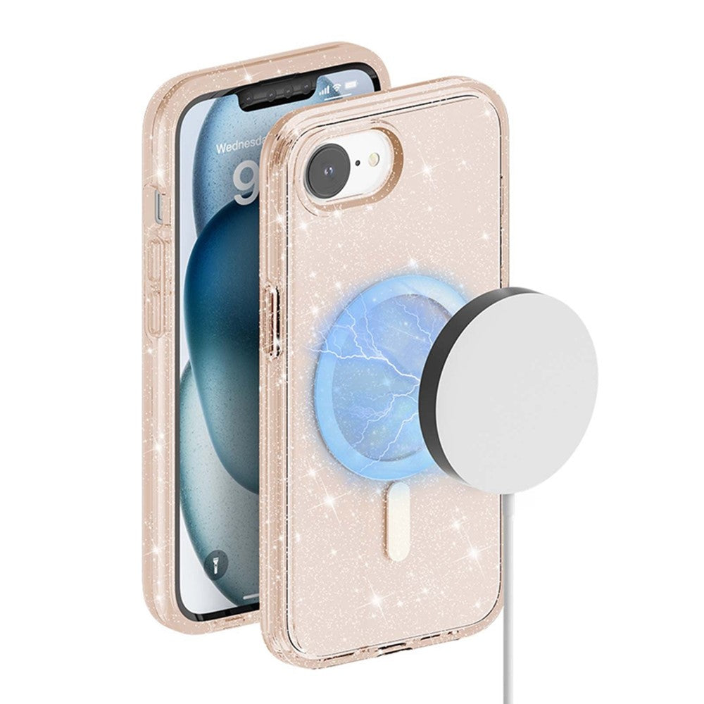 For iPhone 17e / 16e Magnetic Case Support Wireless Charging Glitter Powder PC + TPU Phone Cover