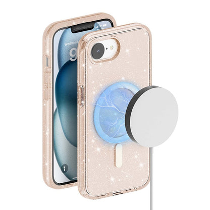 For iPhone 17e / 16e Magnetic Case Support Wireless Charging Glitter Powder PC + TPU Phone Cover
