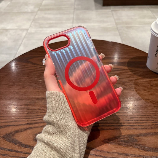 For iPhone 17e / 16e Magnetic Case Corrugated Design Gradient Shockproof Phone Cover