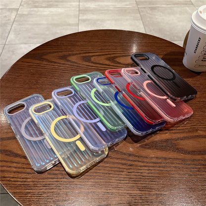 For iPhone 17e / 16e Magnetic Case Corrugated Design Gradient Shockproof Phone Cover