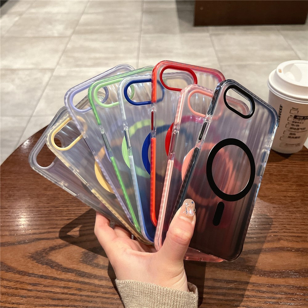 For iPhone 17e / 16e Magnetic Case Corrugated Design Gradient Shockproof Phone Cover