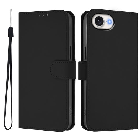 For iPhone 17e / 16e Case Solid Color Wallet Leather Phone Cover with Strap