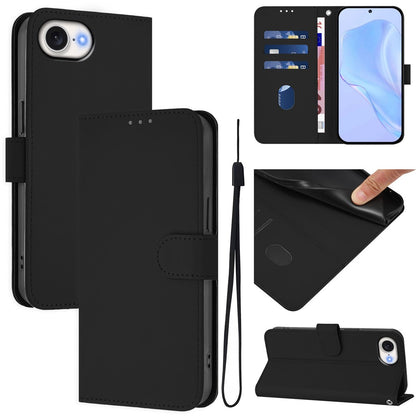 For iPhone 17e / 16e Case Solid Color Wallet Leather Phone Cover with Strap