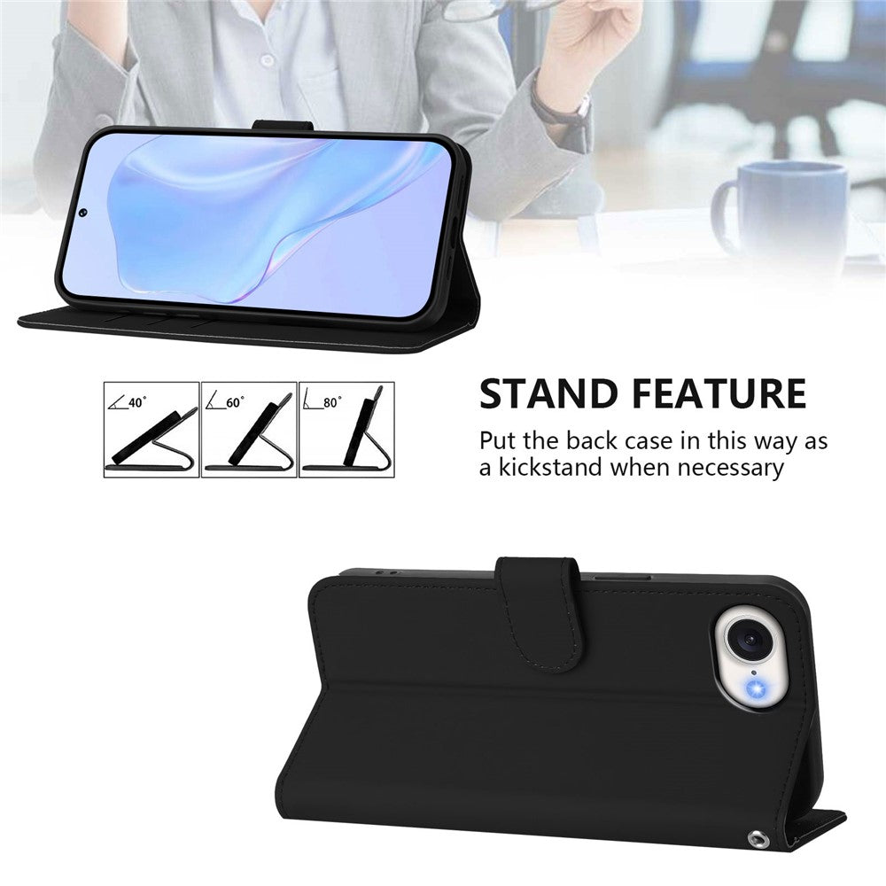 For iPhone 17e / 16e Case Solid Color Wallet Leather Phone Cover with Strap