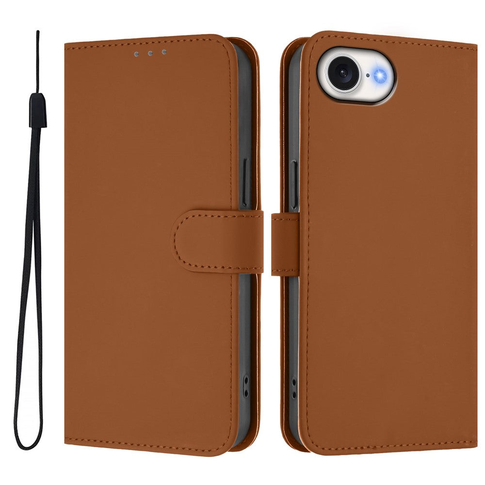 For iPhone 17e / 16e Case Solid Color Wallet Leather Phone Cover with Strap