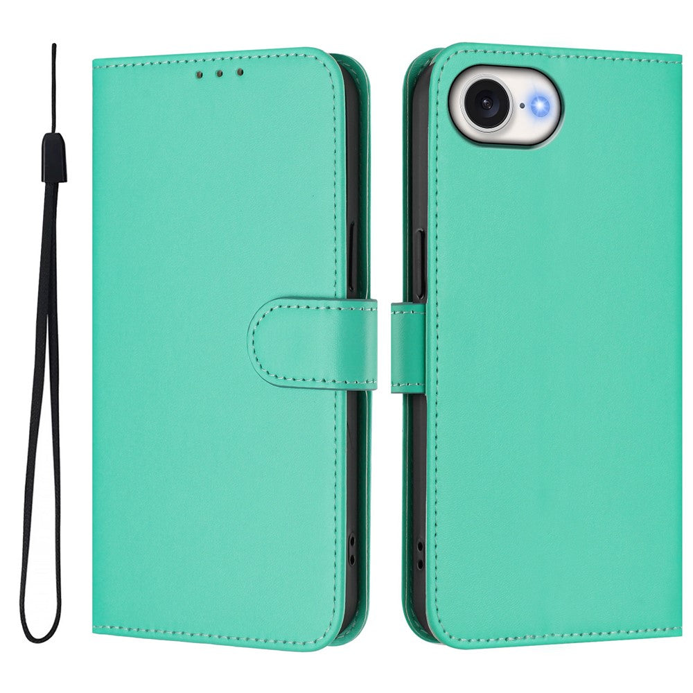For iPhone 17e / 16e Case Solid Color Wallet Leather Phone Cover with Strap