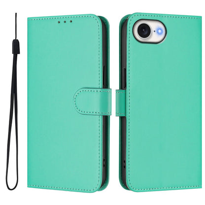 For iPhone 17e / 16e Case Solid Color Wallet Leather Phone Cover with Strap
