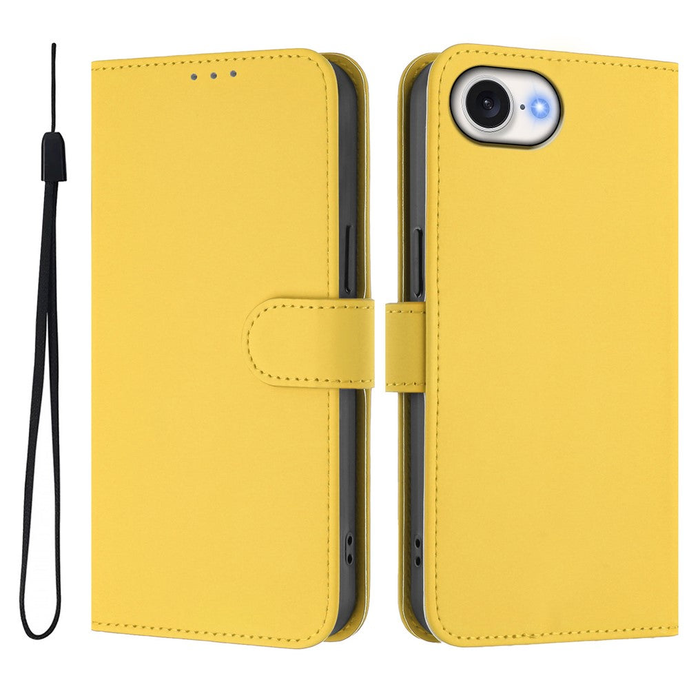 For iPhone 17e / 16e Case Solid Color Wallet Leather Phone Cover with Strap