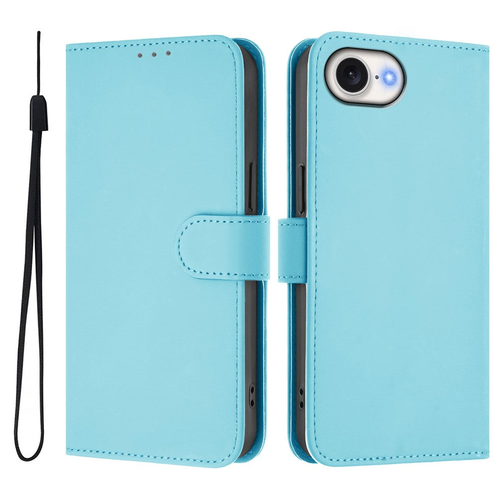 For iPhone 17e / 16e Case Solid Color Wallet Leather Phone Cover with Strap