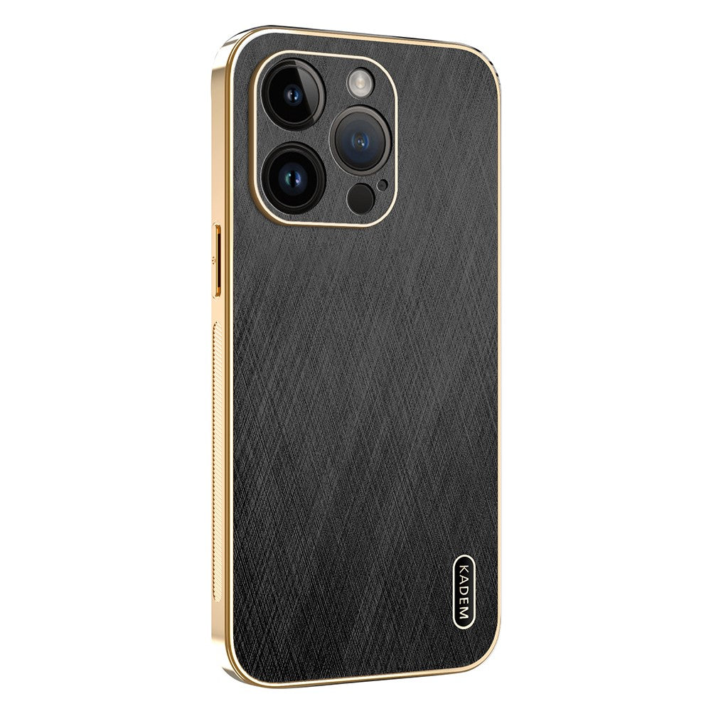 KADEM For iPhone 14 Pro Case Electroplating Silk Texture PU + TPU Phone Back Cover