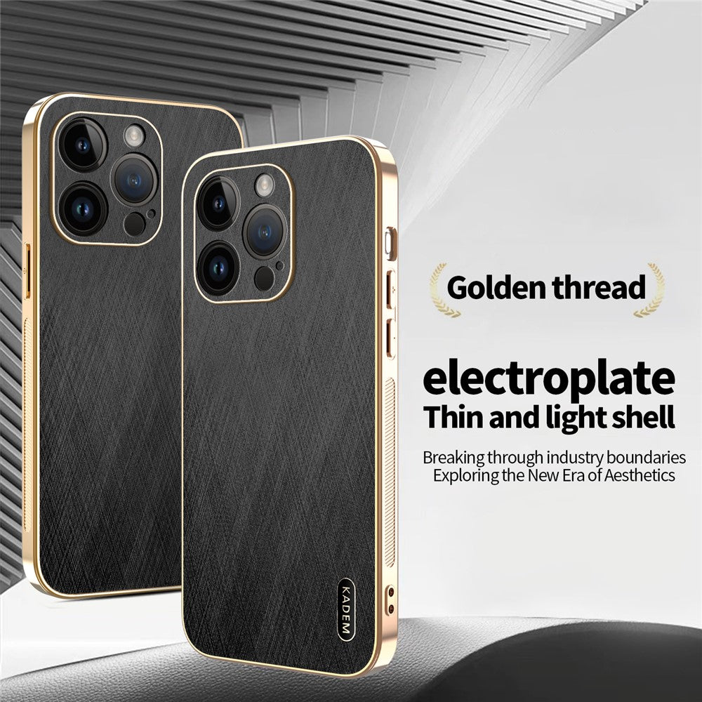 KADEM For iPhone 14 Pro Case Electroplating Silk Texture PU + TPU Phone Back Cover
