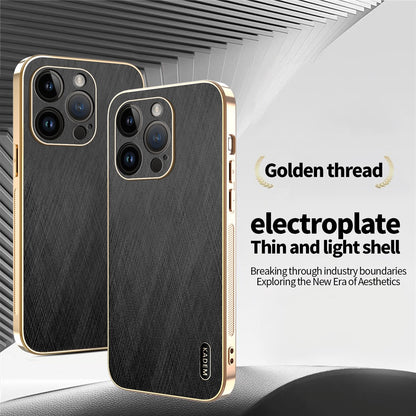KADEM For iPhone 14 Pro Case Electroplating Silk Texture PU + TPU Phone Back Cover